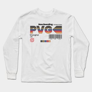 Vintage Shanghai China PVG Airport Retro Travel Long Sleeve T-Shirt